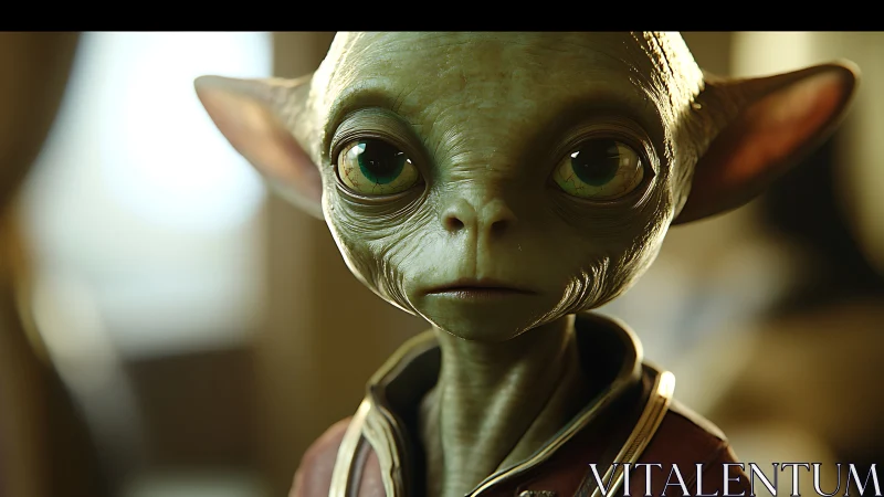 Soft-eyed space wanderer studies humanity in quiet light