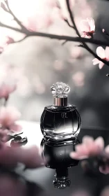 Glass-bloom perfume bottle basking in soft magnolia dawn.