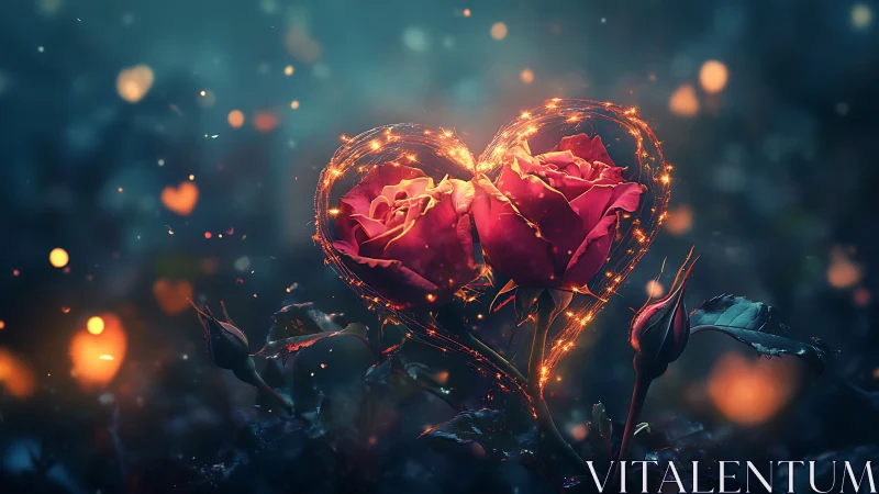 Illuminated Heart-Shaped Rose with Golden Light Effect