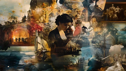 Memory-sailed ships drift through the quiet mind of history