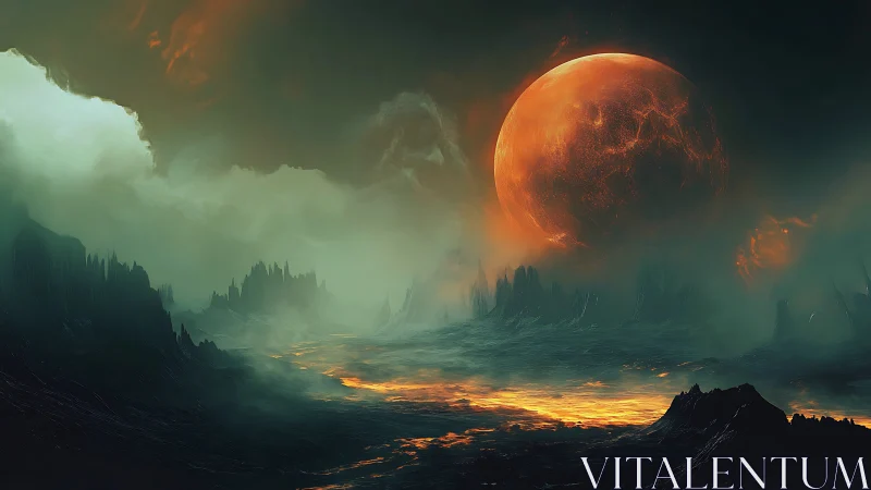 Molten moonrise above a haunted volcanic dreamscape.
