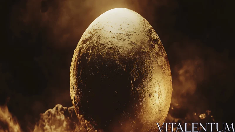 3D molten egg monolith with cinematic volumetric lighting.