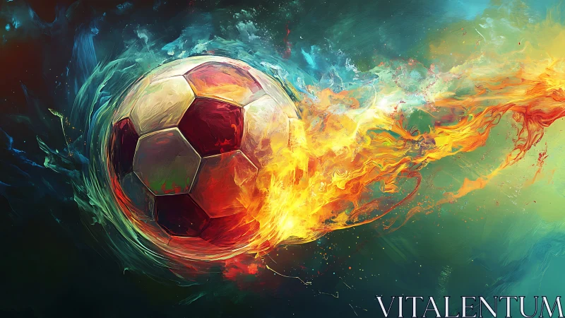 Blazing cosmic football comet streaking through painted skies.