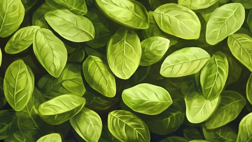 Digital basil leaves pattern shows layered green foliage study