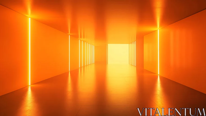 Rectilinear corridor uses vertical linear lights in orange space