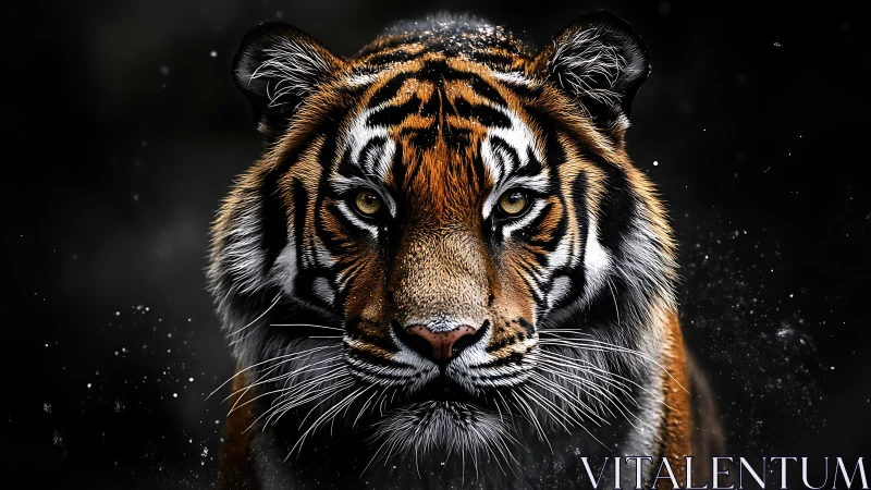 Midnight tiger forges through shadow with ember-bright eyes