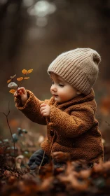 Child in Autumn Contemplation: Knit Beanie and Earthen Tones.