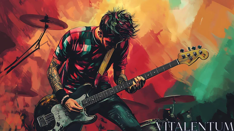 Rock bassist explodes with color on a vivid concert stage