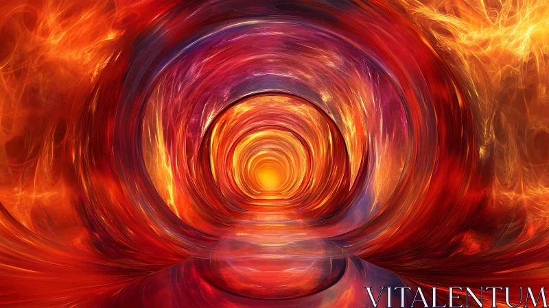 Fiery swirling tunnel of light with glowing circular core