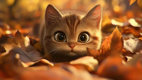 Curious Kitten Discovers the Magic of Autumn's Golden Leaves.