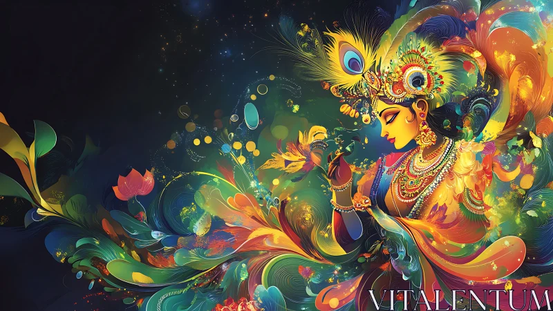 Radiant goddess portrait immersed in swirling neon florals.