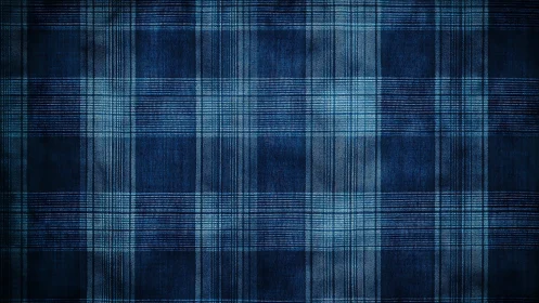 Blue woven plaid textile displays uniform rectangular grid