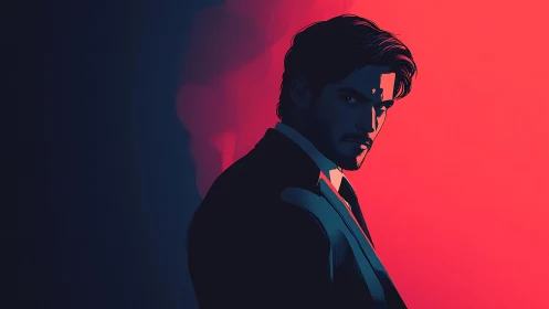 Chromatic noir portrait with dual-tone rim lighting study.