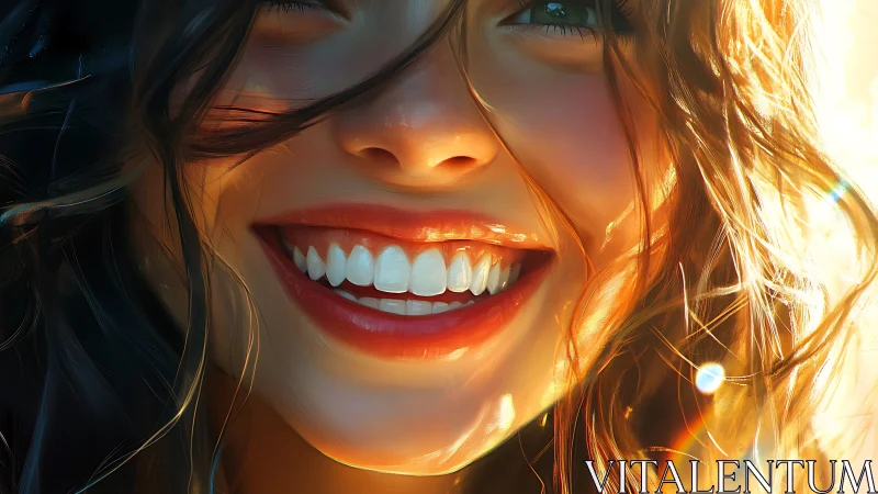 Sunlit smile radiates warmth in hyperreal portrait.