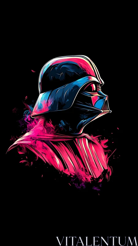 Neon-lit dark warrior profile glows against deep void