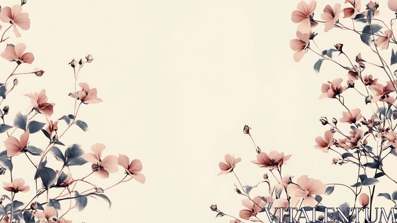 Delicate Pink Flowers in Botanical Watercolor