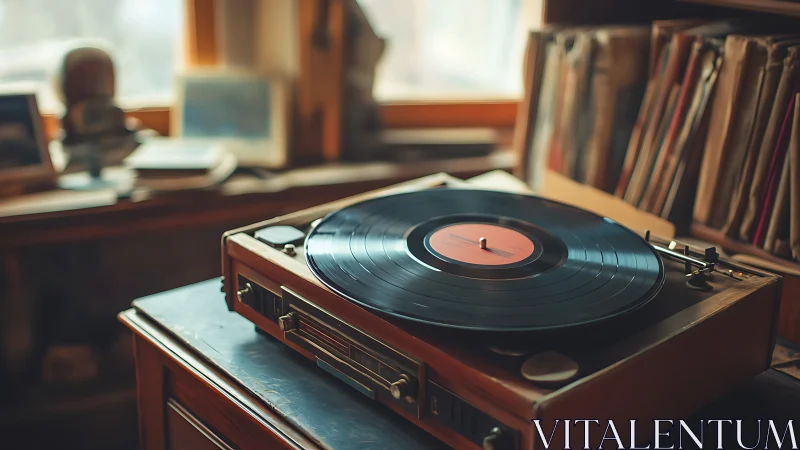 Cozy vintage record player spinning quiet afternoon tunes.