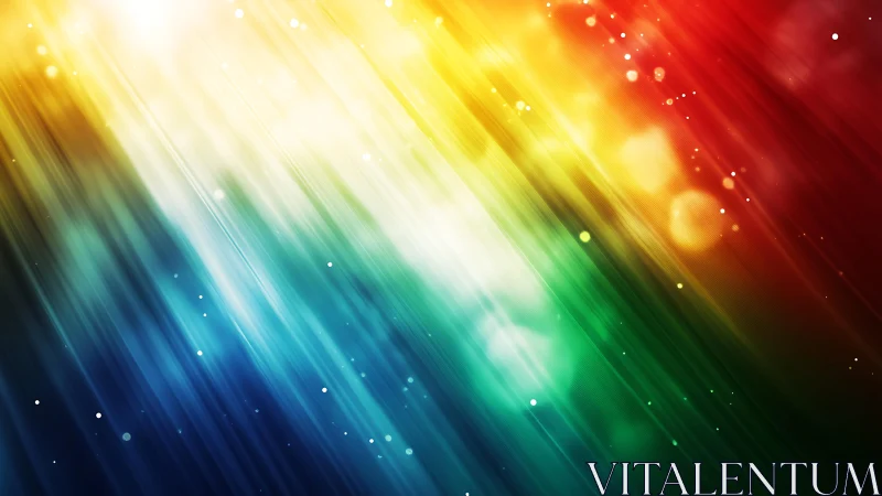 Abstract rainbow light streaks with bokeh effects, digital art style.