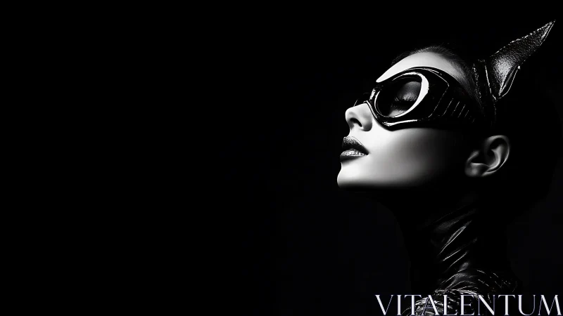 Specular noir portrait of masked feline-inspired vigilante profile.