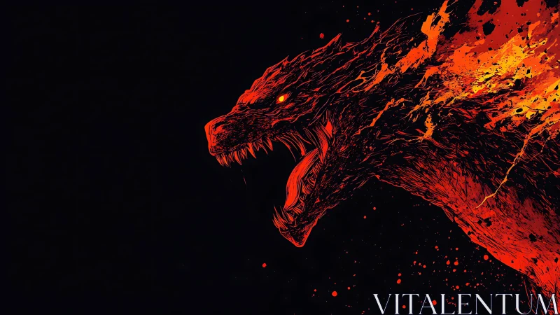 Flaming kaiju head silhouette erupts against deep-black void