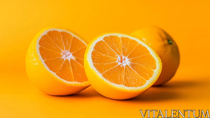 Chromatic macro study of sliced citrus geometry on orange field.