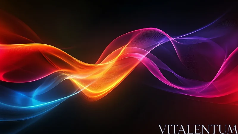 Neon light waves flow across dark gradient digital background.