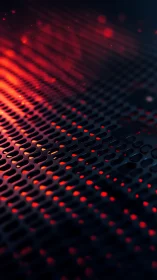 Abstract red light over perforated dark metal grid.