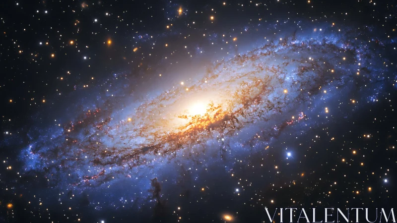 Spiral galaxy core glows amid dense star field in space