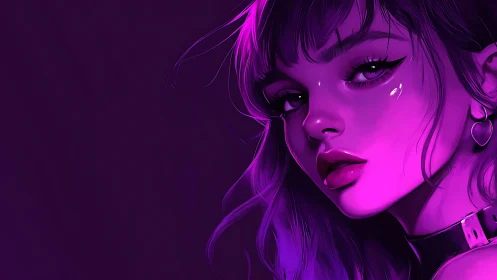 Close-up digital portrait in magenta and violet tones.
