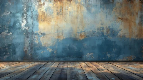 Rustic Weathered Wall and Wooden Floor in Vintage Style Room.