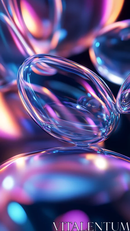 Iridescent glass bubbles reflect neon gradients in macro focus.
