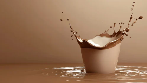 Chocolate splash crown rises in silky caramel silence.