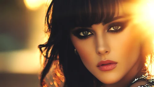 Sunlit portrait of a woman with intense, cinematic gaze