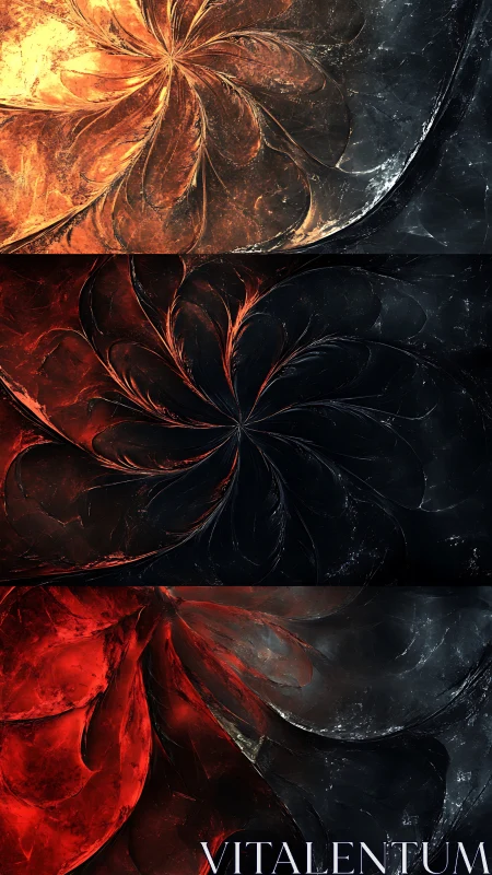 Embers and petals swirling through a dark cosmic bloom.