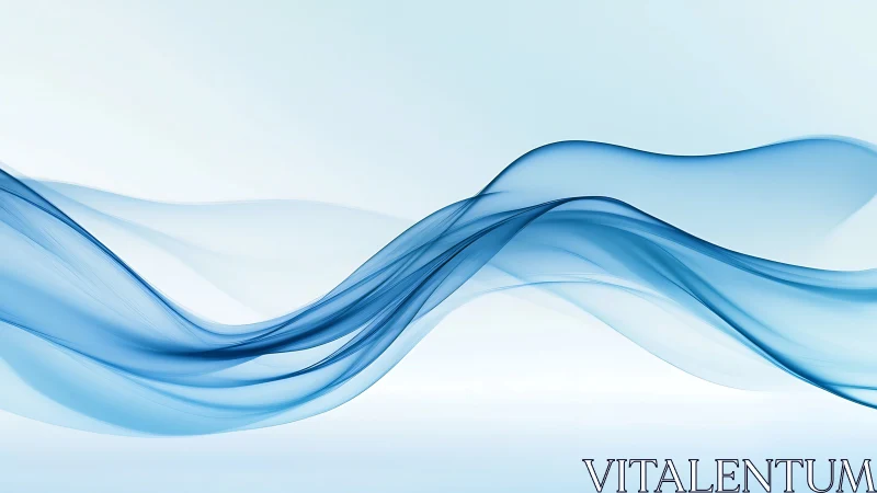 Flowing blue wave ribbons on soft white gradient background.