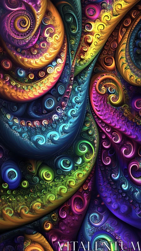 Multicolored fractal spiral pattern with layered curved forms.