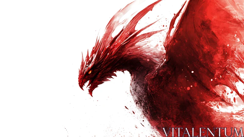 Scarlet dragon erupts in splintered abstract motion.