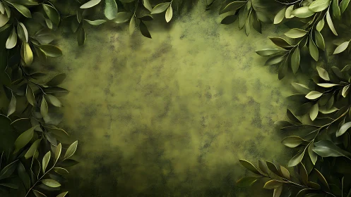 Green botanical frame with leafy border on textured background.