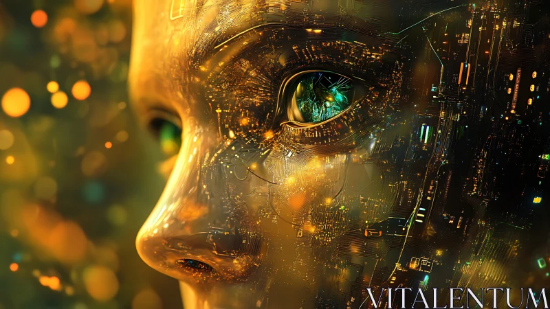 Luminous cybernetic gaze where circuits learn to dream.