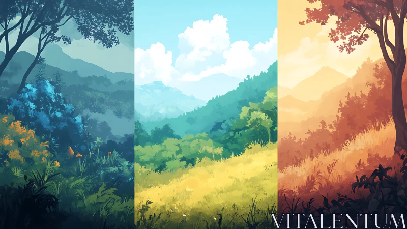 Triptych landscape illustrates seasonal and color variation