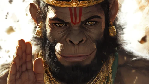 Highly detailed simian deity portrait with ornate gold adornment
