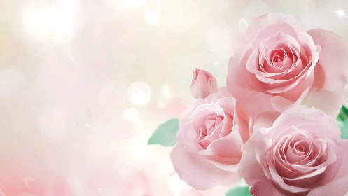 Pink roses with soft bokeh light effect in pastel composition