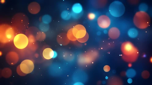 Abstract bokeh lights with warm orange and cool blue tones, digital art.