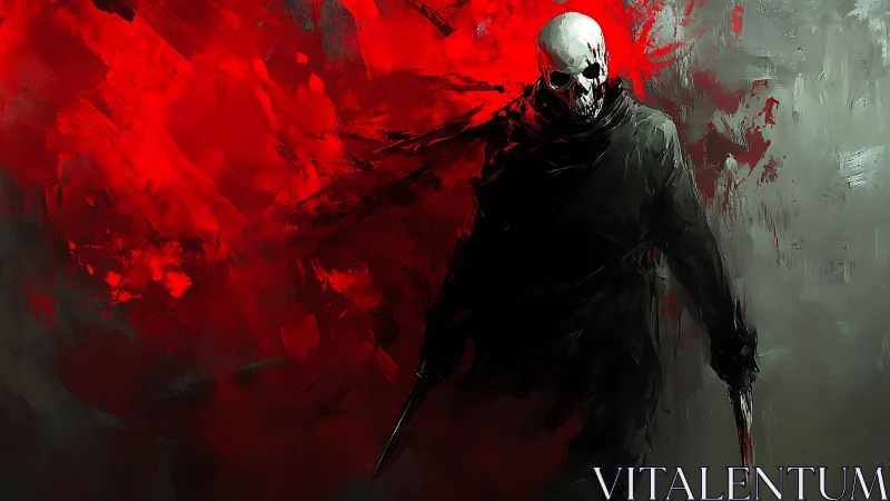 Blood-red tempest behind a stalking skull-faced wraith.