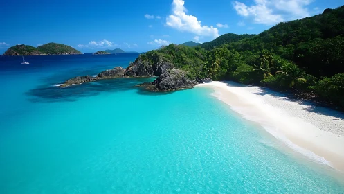 Turquoise Lagoon Beach with Granite Formations and Tropical Vegetation