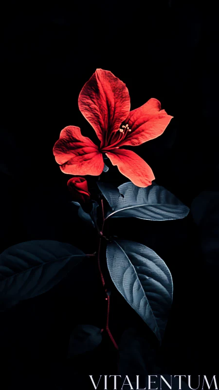 Vibrant Red Flower in Darkness. A Stunning Botanical Study.