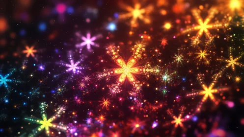 Fractal light flowers forming radiant cosmic bloom field.