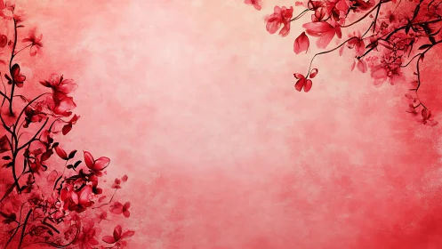 Soft crimson blossoms drifting over a rosy sky canvas.