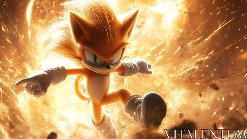 Golden hedgehog hero charges through explosive energy field