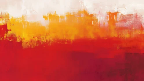 Vibrant abstract painting with bold red, orange, and yellow hues.
